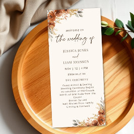 Terracotta Rust Fall Floral Wedding Programme
