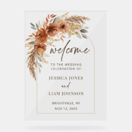 Terracotta Rust Fall Floral Wedding Willkommen Acrylschild