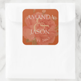 Terracotta Rust Floral Niedliche Hübsche Hochzeit Quadratischer Aufkleber