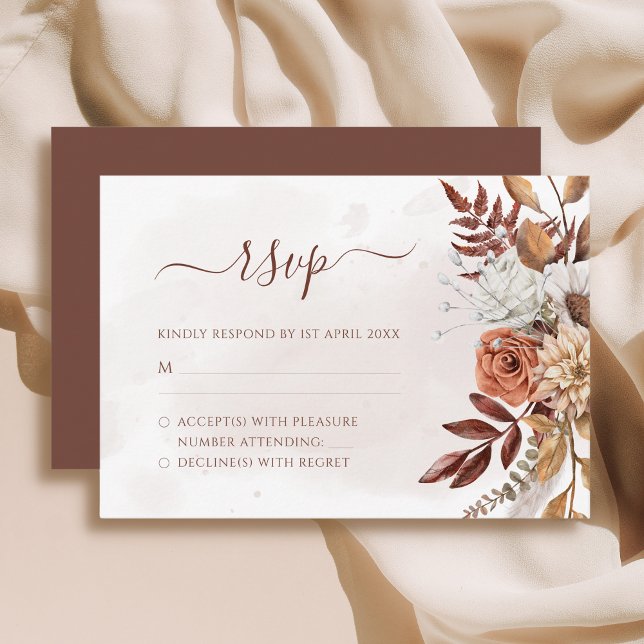 Terracotta Rust Flowers Boho Fall Foliage Wedding RSVP Karte (Von Creator hochgeladen)