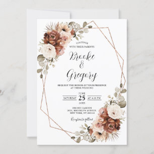 Terracotta Rust Pampas Grass Rustic Boho Wedding Einladung