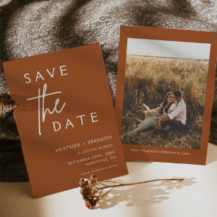 Terracotta Rust Photo Save the Dates Invitations