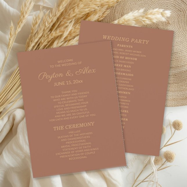 Terracotta Rust Wedding Program Brautparty Programm (Terracotta/burnt orange 2-sided wedding program)