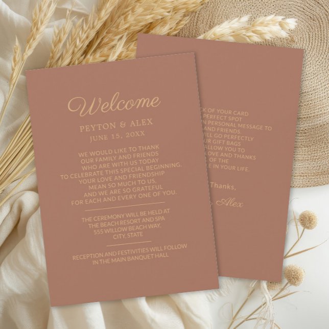 Terracotta Rust Wedding Willkommensreise (Terracotta/burnt orange wedding welcome itinerary)