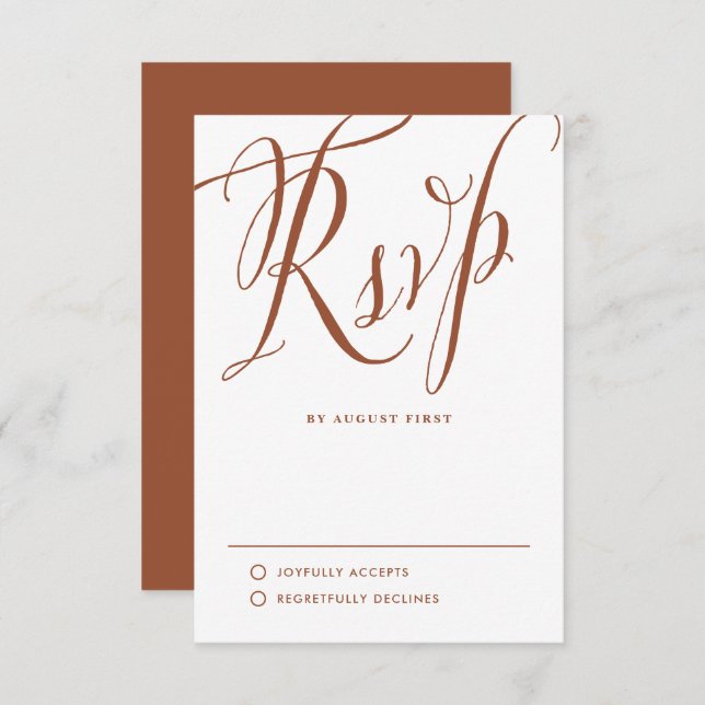 Terracotta Rustic Calligraphy Wedding RSVP Karte (Vorne/Hinten)