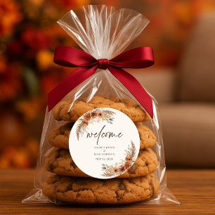 Terracotta Rustic Fall Floral Wedding Willkommen Runder Aufkleber