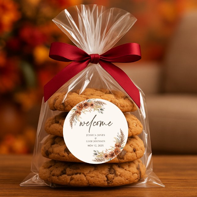 Terracotta Rustic Fall Floral Wedding Willkommen Runder Aufkleber (Terracotta Rustic Fall Floral Wedding Welcome Classic Round Sticker)