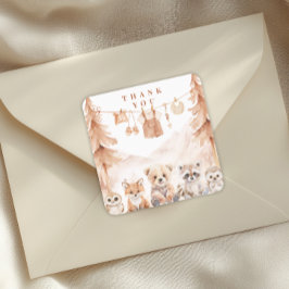 Terracotta Rustic Forest Baby Shower Thank You Quadratischer Aufkleber
