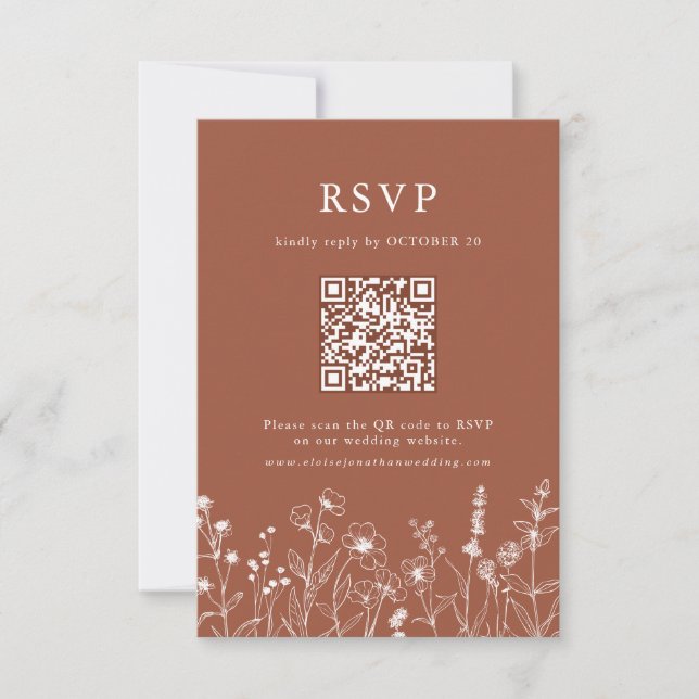 Terracotta Rustica Floral Fall Wildblume QR Code RSVP Karte (Vorderseite)