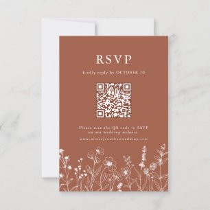 Terracotta Rustica Floral Fall Wildblume QR Code RSVP Karte