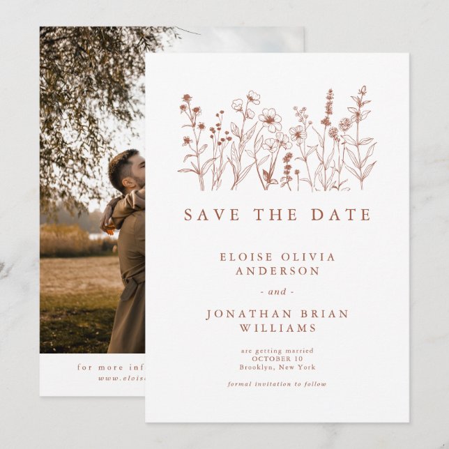 Terracotta Rustikale Wildblume Foto Save The Date (Vorne/Hinten)