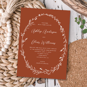 Terracotta Rustikale Wildblume Wreath Wedding Einladung
