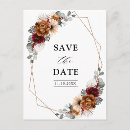 Terracotta Sage Burgund Bloral Geometric Wedding Postkarte