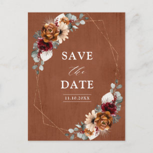 Terracotta Sage Burgund Bloral Geometric Wedding Postkarte