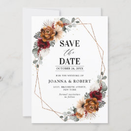 Terracotta Sage Burgund Bloral Geometric Wedding Save The Date