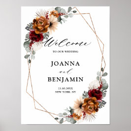 Terracotta Sage Burgundy Geometric Wedding Willkom Poster