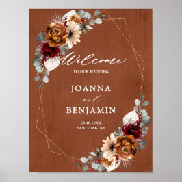 Terracotta Sage Burgundy Geometric Wedding Willkom Poster