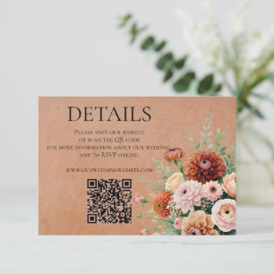 Terracotta Sage Green Blume Hochzeit QR Details Begleitkarte