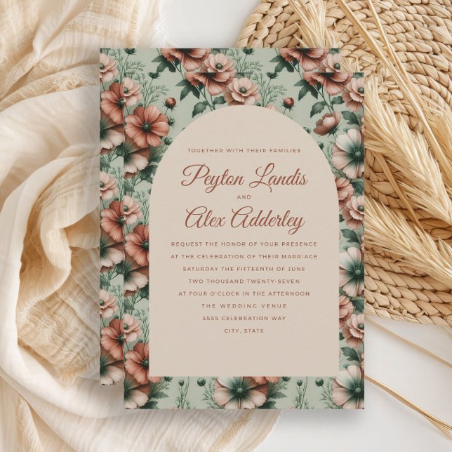 Terracotta Sage Green Floral Arch Hochzeit Einladung (Terracotta and sage green floral arch wedding invitation)