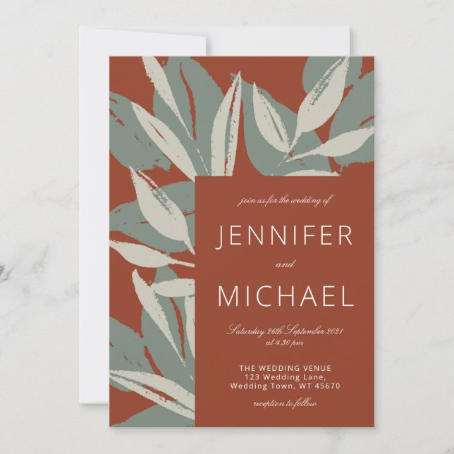 Terracotta Sage Green Moderne Botanicals Hochzeit Einladung (Vorderseite)