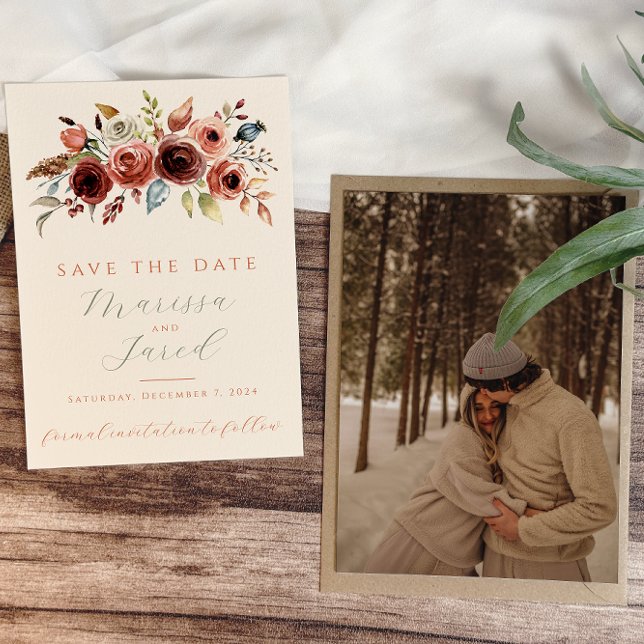 Terracotta Sage Green Wedding Floral Foto Save The Date (Von Creator hochgeladen)