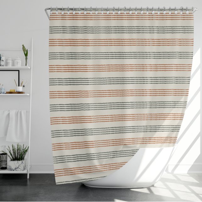 Terracotta Sage Modern Minimalistischer Streifen B Duschvorhang (Terracotta Sage Modern Minimalist Stripe Boho Shower Curtain)