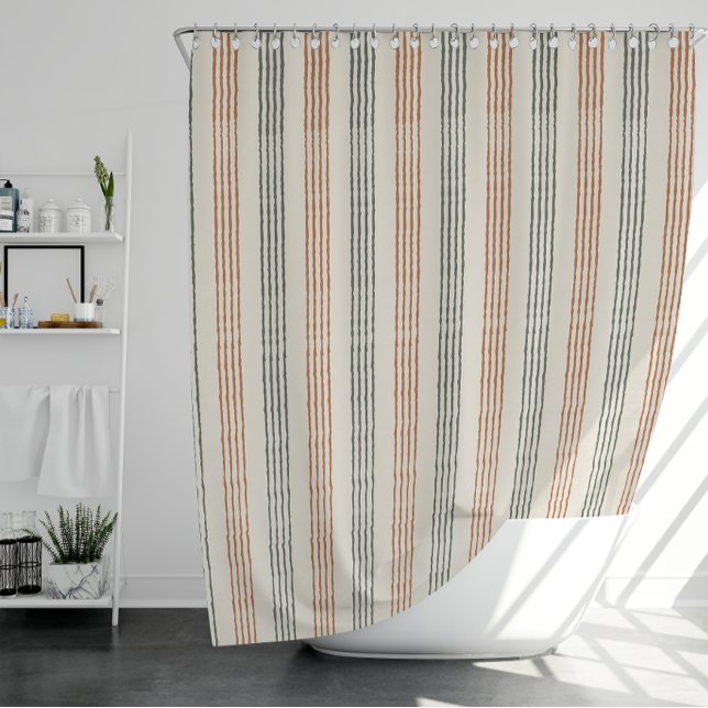 Terracotta Sage Modern Strip Boho Duschvorhang (Terracotta Sage Modern Stripe Boho Shower Curtain)