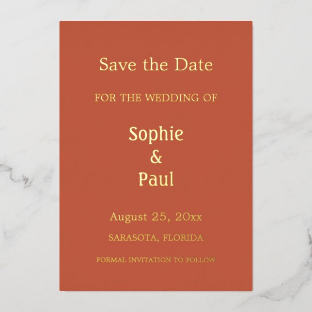 Terracotta Save the Date Foil Einladung (Vorderseite)