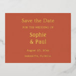 Terracotta Save the Date Foil Einladung Postkarte<br><div class="desc">Terracotta Save the Date Foil Einladung Postcard, personalisieren Sie bitte die Vorder- und Rückseite der Postkarte mit der Online-Personalisierungsvorlage vor der Bestellung. Auf der Vorderseite der Postkarte befindet sich ein echter metallischer Folientext auf Terrakotta-Hintergrund, auf der Rückseite der Postkarte befindet sich eine schwarze Tinte auf weißem Hintergrund. Wenn Sie das...</div>