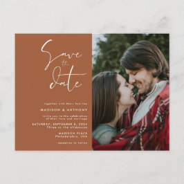 Terracotta Save the Date Minimalistische Hochzeit  Einladungspostkarte