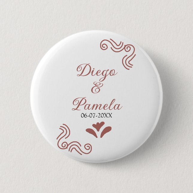 Terracotta schwarz rustikale spanisch Hochzeitspaa Button (Vorderseite)