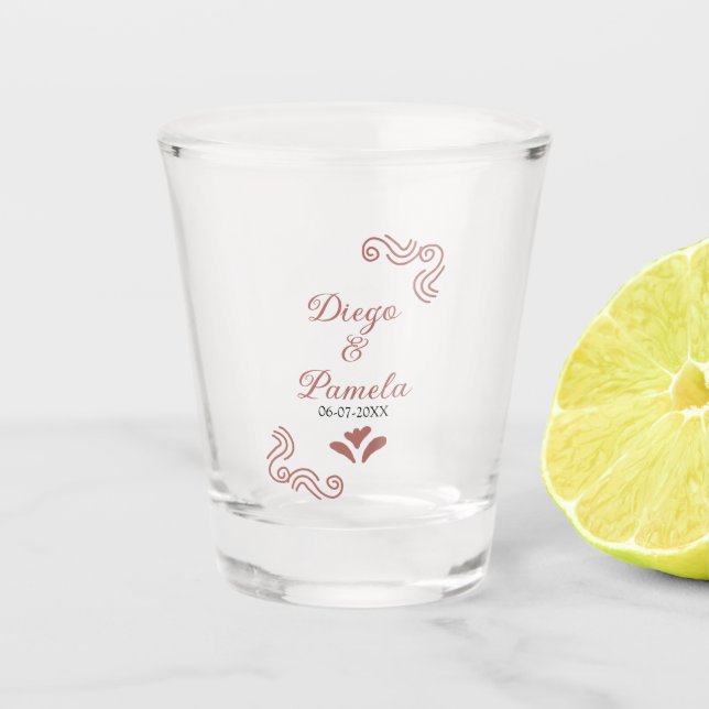 Terracotta schwarz rustikale spanisch Hochzeitspaa Schnapsglas (Vorderseite)