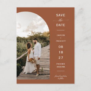 Terracotta Script Arch Foto QR Code Save the Date Postkarte