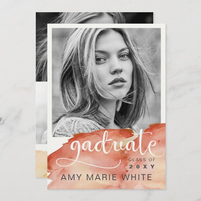 Terracotta Script Foto Abschluss Einladung (Vorne/Hinten)