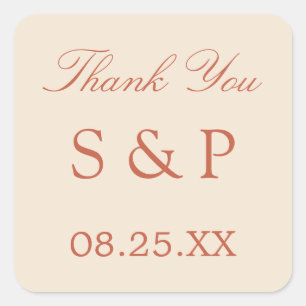 Terracotta Script-Gastgeschenk Hochzeit Quadratischer Aufkleber