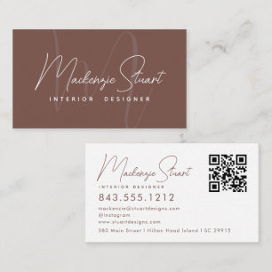 Terracotta Script QR Code Monogram Modern Visitenkarte