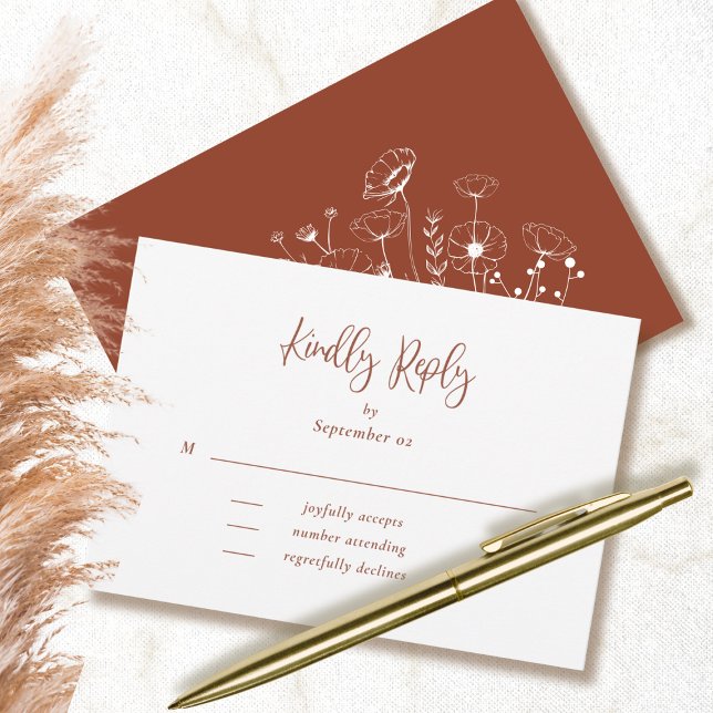 Terracotta Script Typografy Floral Wedding RSVP (Von Creator hochgeladen)