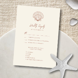 Terracotta Seashell Beach Hochzeit in Urlaubsort RSVP Karte