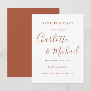 Terracotta Signature Script Hochzeit Speichern Sie Postkarte