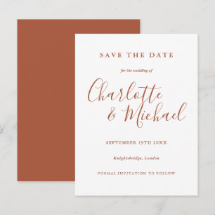 Terracotta Signature Script Hochzeit Speichern Sie Postkarte