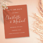 Terracotta Signature Wedding Save the Date Card Postkarte<br><div class="desc">Featuring signature style names,  this elegant terracotta save the date card can be personalized with your special event details in modern white typography. Designed by Thisisnotme©</div>