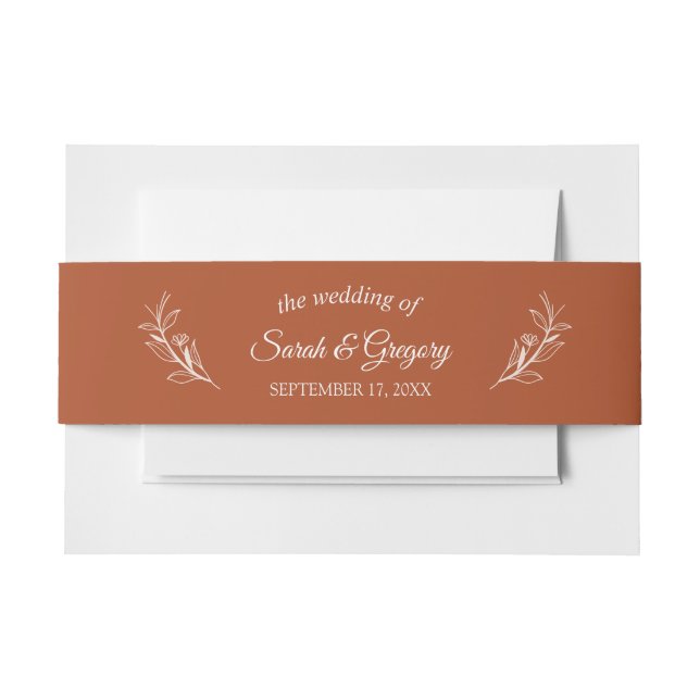 Terracotta Simple Boho Floral Wedding Einladungsbanderole (Vorderseite Beispiel)
