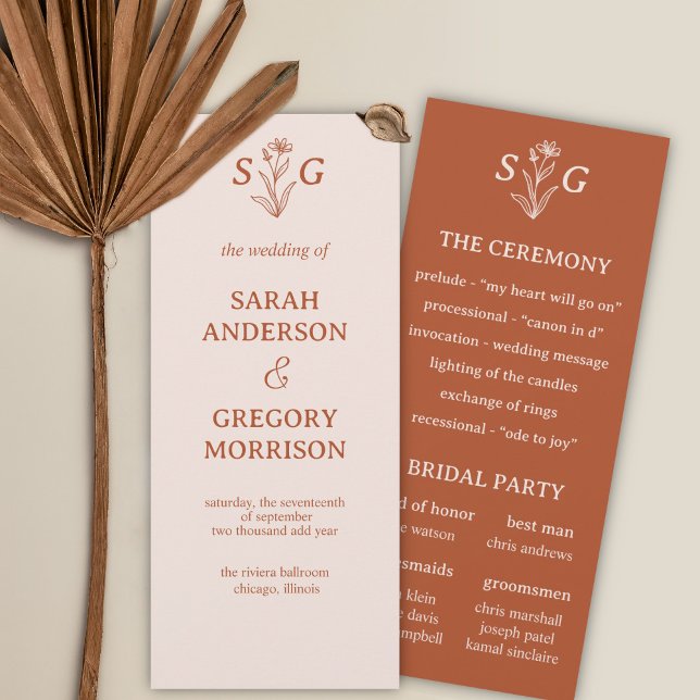 Terracotta Simple Boho Floral Wedding Program (Von Creator hochgeladen)