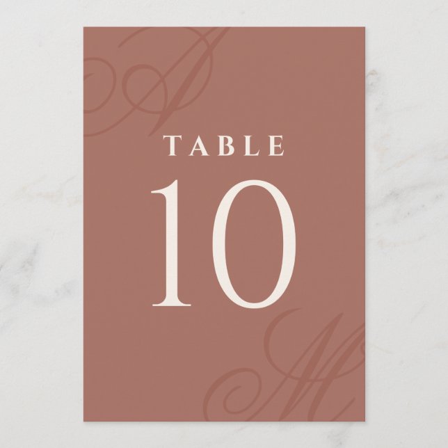 Terracotta Simple Elegant Monogram Table Numbers (Vorderseite)