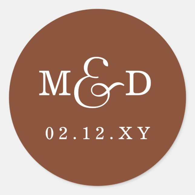 Terracotta Simple Modern Monogram Wedding Runder Aufkleber (Vorderseite)