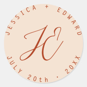 Terracotta Simple Monogram Modern Minimal Script Runder Aufkleber