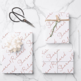 Terracotta-Skriptkalligrafien Namen Hochzeit Geschenkpapier Set