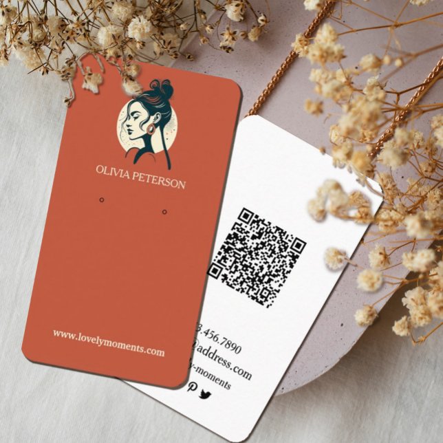 Terracotta Sommer Schmuckkollektion Ohrring Visitenkarte (Stunning watercolor earring display cards with a women`s face logo.Perfect for small business owners)