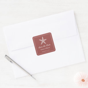 Terracotta Starfish Save the Date Quadratischer Aufkleber