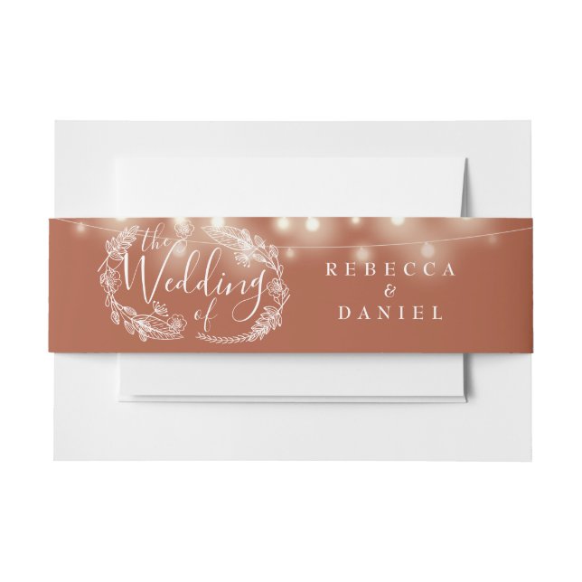 Terracotta String Lights Floral Wedding Einladungsbanderole (Vorderseite Beispiel)